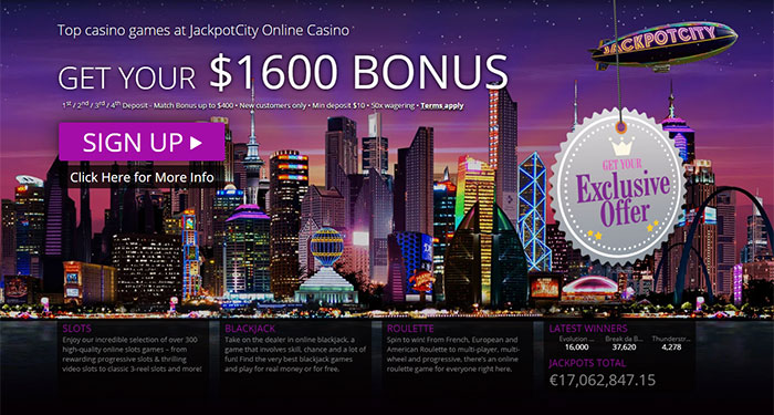 Jackpot City Casino Offering $1,600 in Welcome Bonuses!