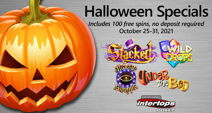 Intertops Poker Halloween Special; 100 Free Spins, No Deposit Required