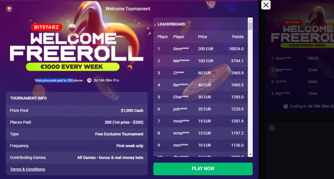 Win a Share of the Welcome Freeroll Tournament at Bitstarz Casino!