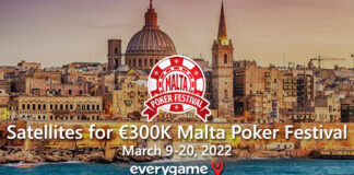 $1 Satellites for €300K Malta Poker Festival at Everygame Malta Poker Festival