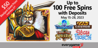 Everygame Poker, Get up to 100 Free Spins and Win up to $250 EVerygame Poker